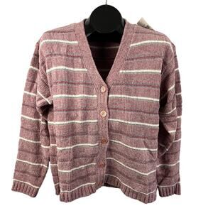 Vintage Erika & Co Ice Rose Metallic Stripe Cozy Cardigan L NWT Grannycore 90s